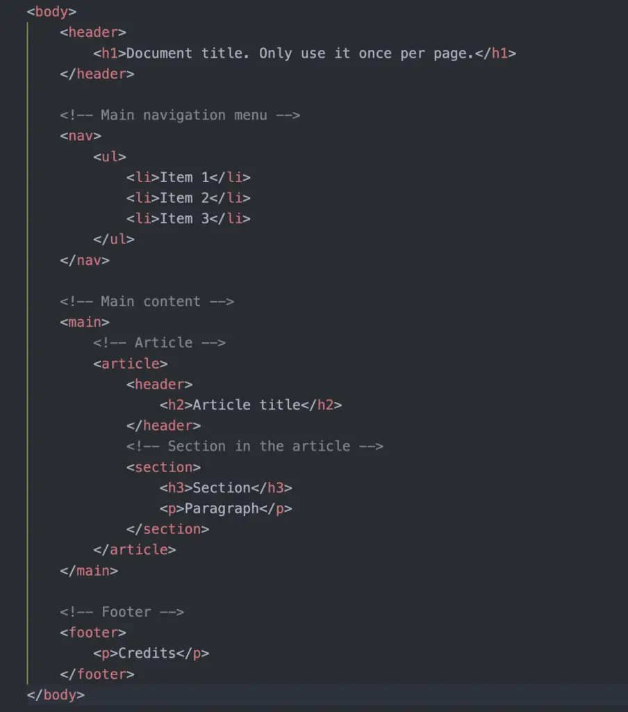 HTML code snippet showing an example