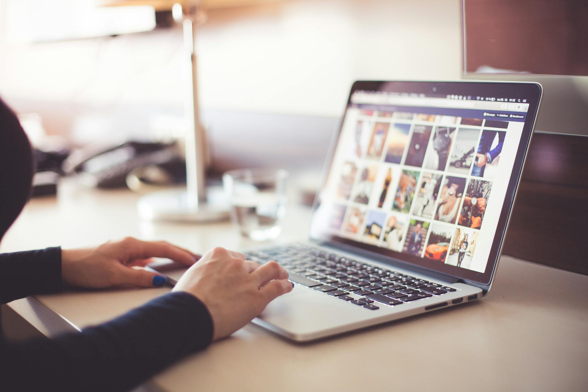 Person looking at an image collection on a laptop