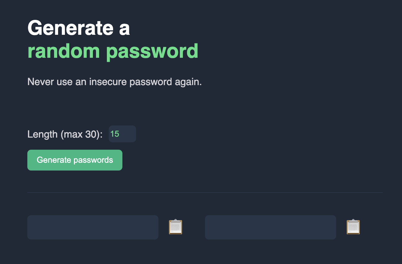 Screenshot from the Random Password Generator